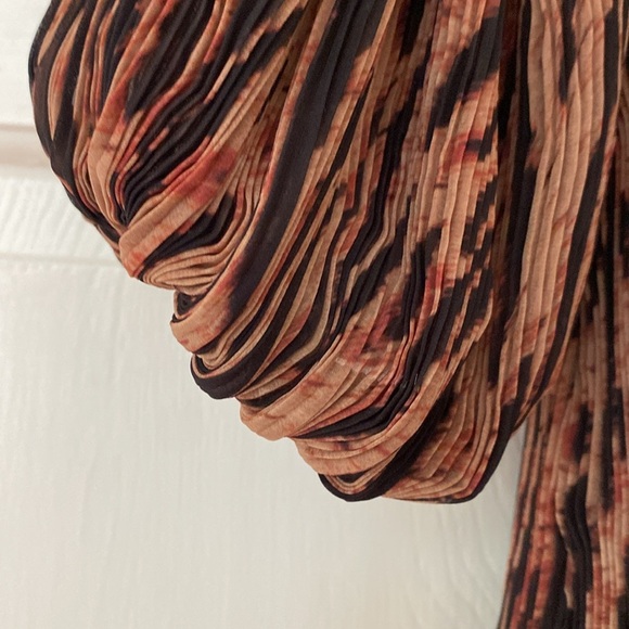 NWT GANNI Pleated Georgette Midi Dress Tigers Eye Size 36 US Size 4‎ Printed - Picture 15 of 17